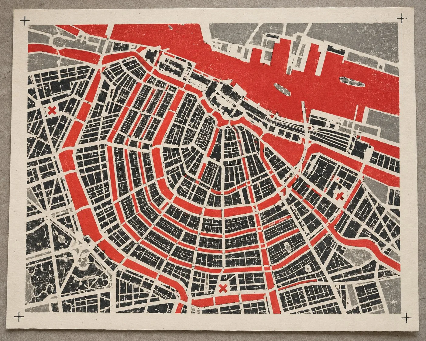 Zeefdrukkaart van het Utrechtse grachtengordelgebied met het bezorggebied voor lachgas Utrecht